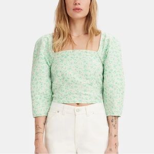 New Women’s Levi’s Yvie Puff Sleeve Crop Blouse A3378-0001